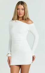 One Shoulder Long Sleeve Bodycon Dress in Off White