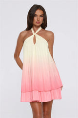 Setting Days Halter Mini Dress Yellow Ombre