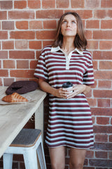 Gordie Mini Dress - Burgundy Stripe