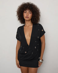Chukaya Dress with Eyelets in Rayon Jersey Black