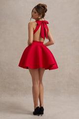 Waverly | Red Racer-Neck Sleeveless Skater Mini Dress