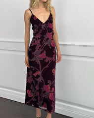Yamira Maxi Dress in Floral Devore Burgundy