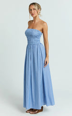 Strapless Smocked Dress in Blue Stripe