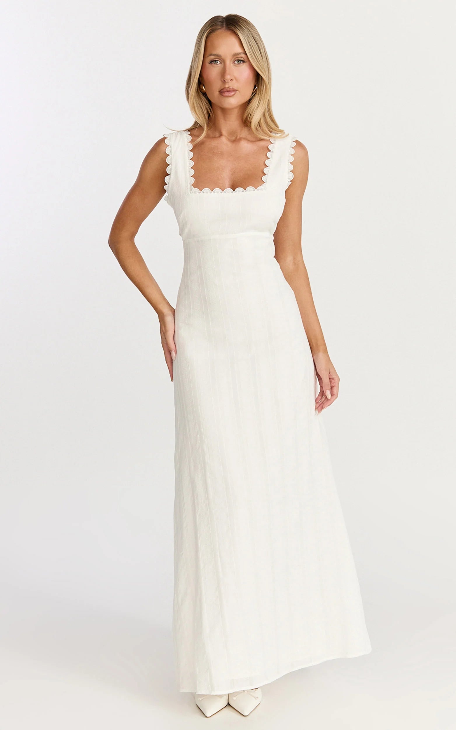 Square Neck Fit And Flare Dress in White