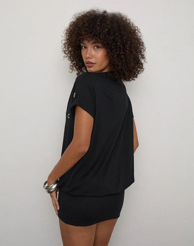 Chukaya Dress with Eyelets in Rayon Jersey Black
