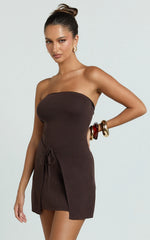 Strapless Asymmetric Front Wrap Knit Dress in Chocolate