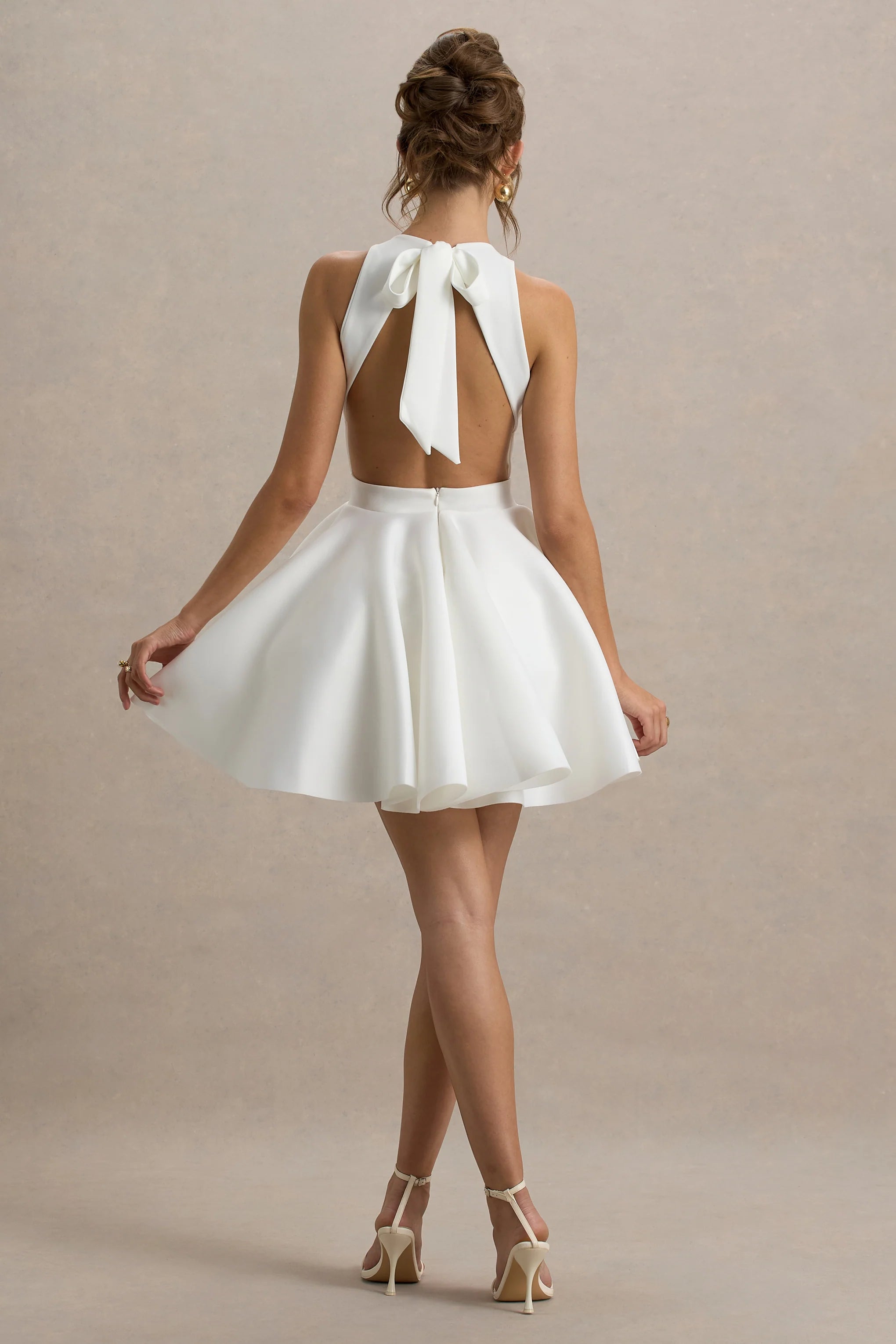 Waverly | White Racer-Neck Sleeveless Skater Mini Dress
