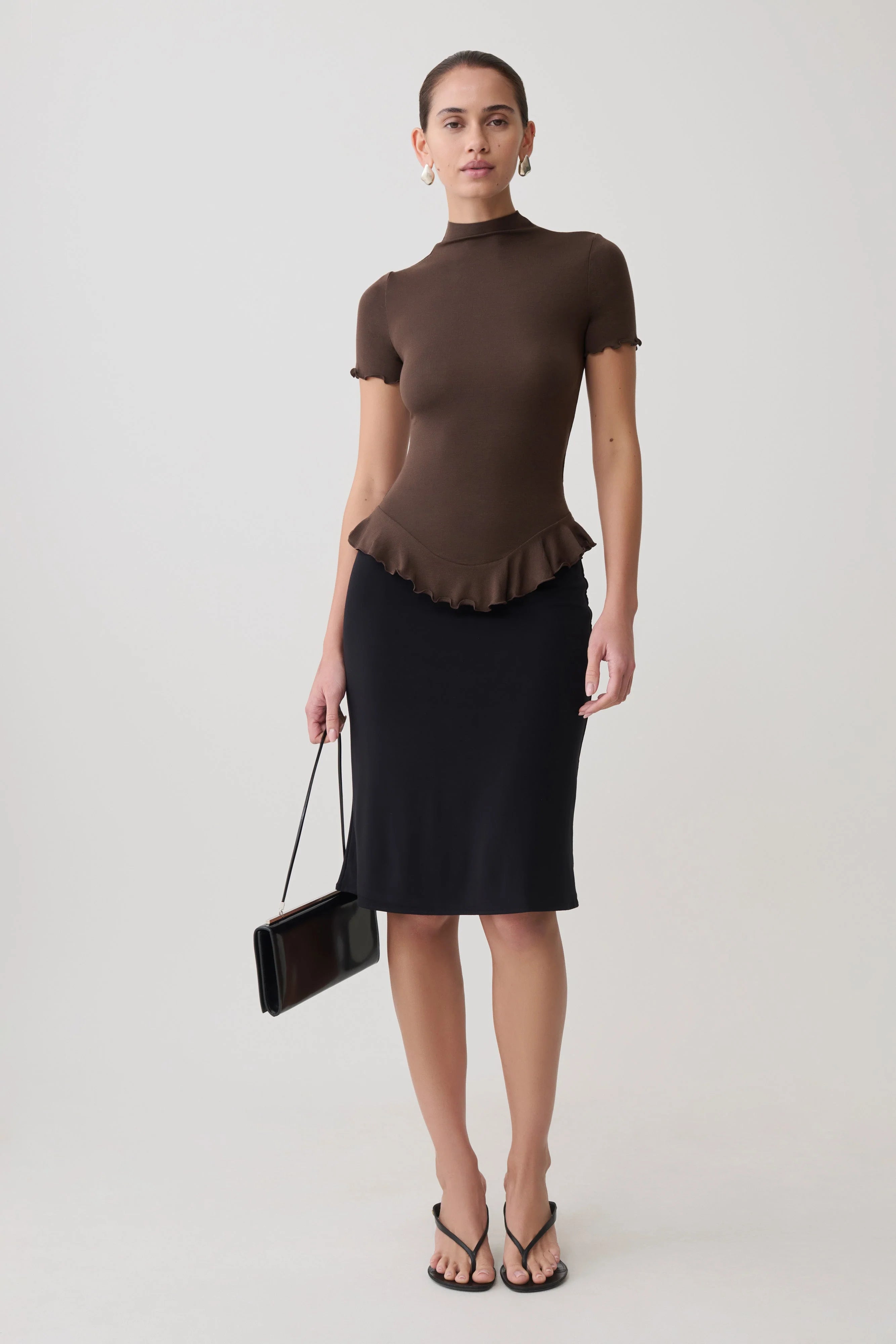 Nira Short Sleeve Ruffle Top - Dark Chocolate